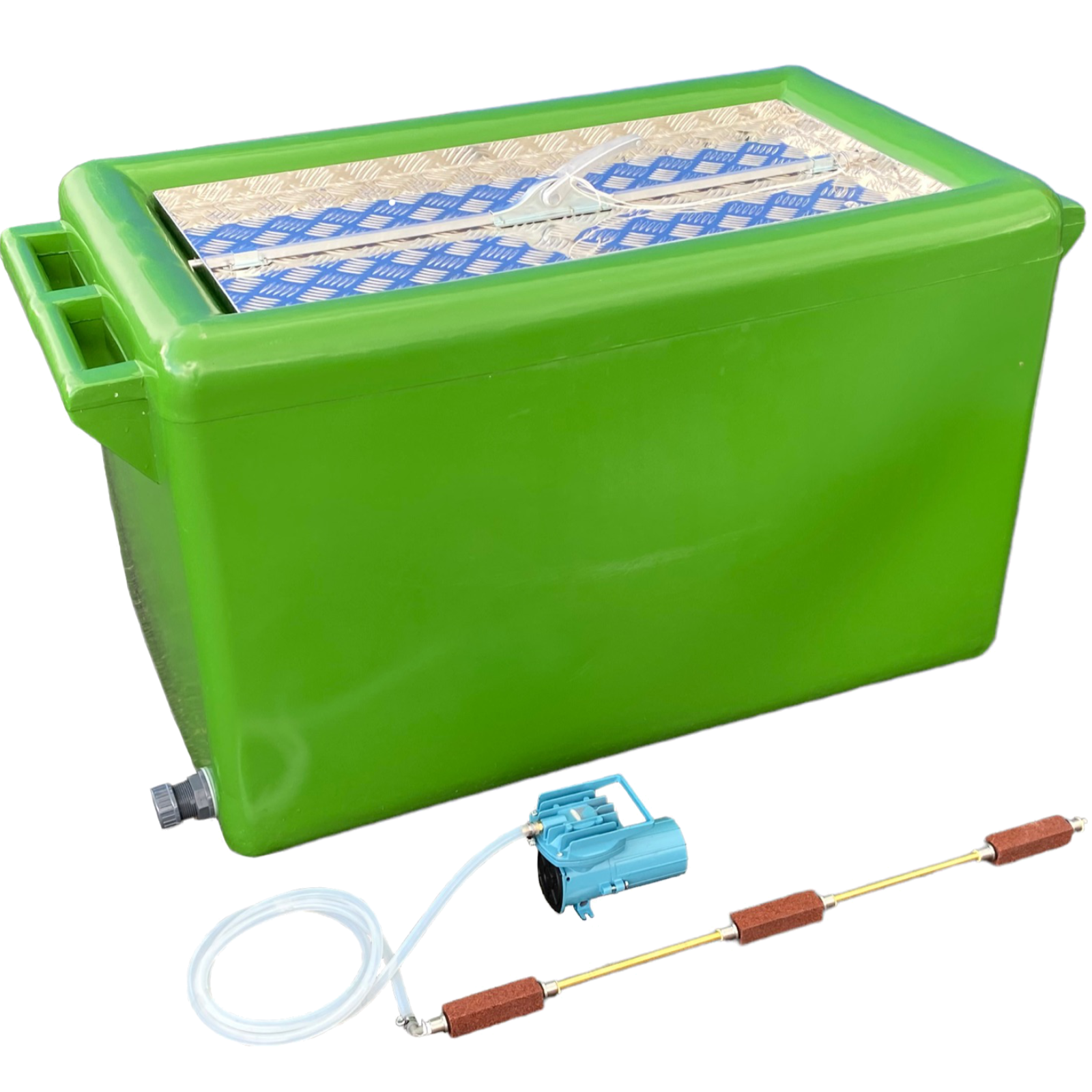 Fischtransportbehälter Set mit Luftausströmer und Membranpumpe
