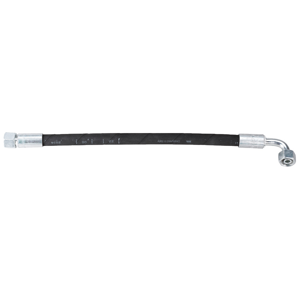 Einbaufertiger Hydraulikschlauch Nennweite DN06, Anschluss 8L, M14x1,5, 1x gerade, 1x 90° gebogen