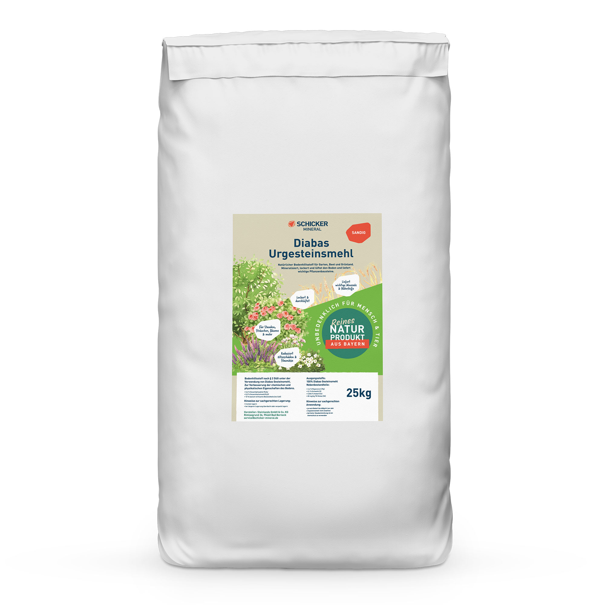 Diabas Urgesteinsmehl sandig - 25 kg Sack