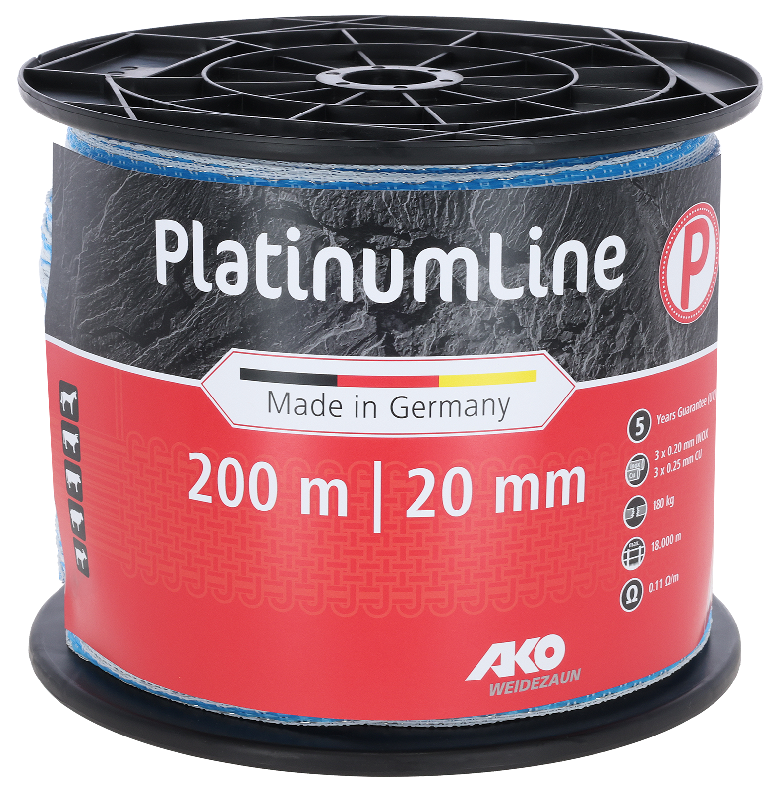 Weidezaunband Platinum weiß/blau 20 mm / 200 m