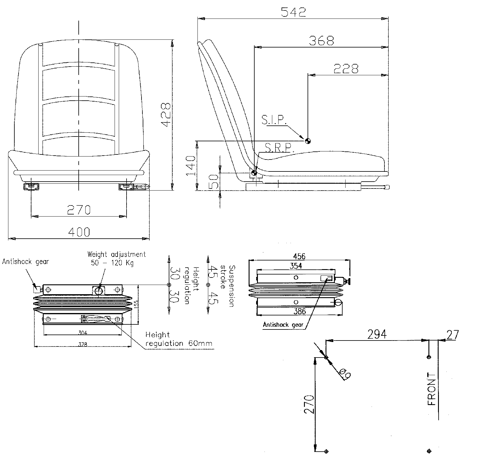 Traktorsitz / Schleppersitz für Schmalspurtraktore 12V