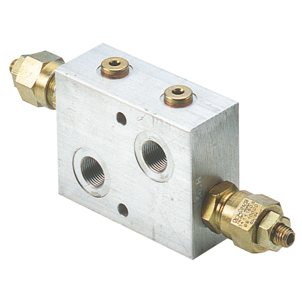 Schockventil doppeltwirkend, Durchfluss 35 L/min, max. Druck 350 bar, mit Manometeranschluss