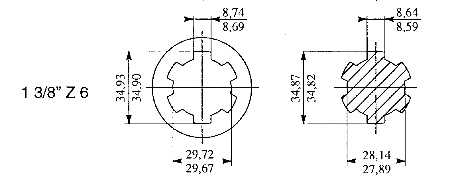 Profilwelle 1 3/8x6, Länge 1 m