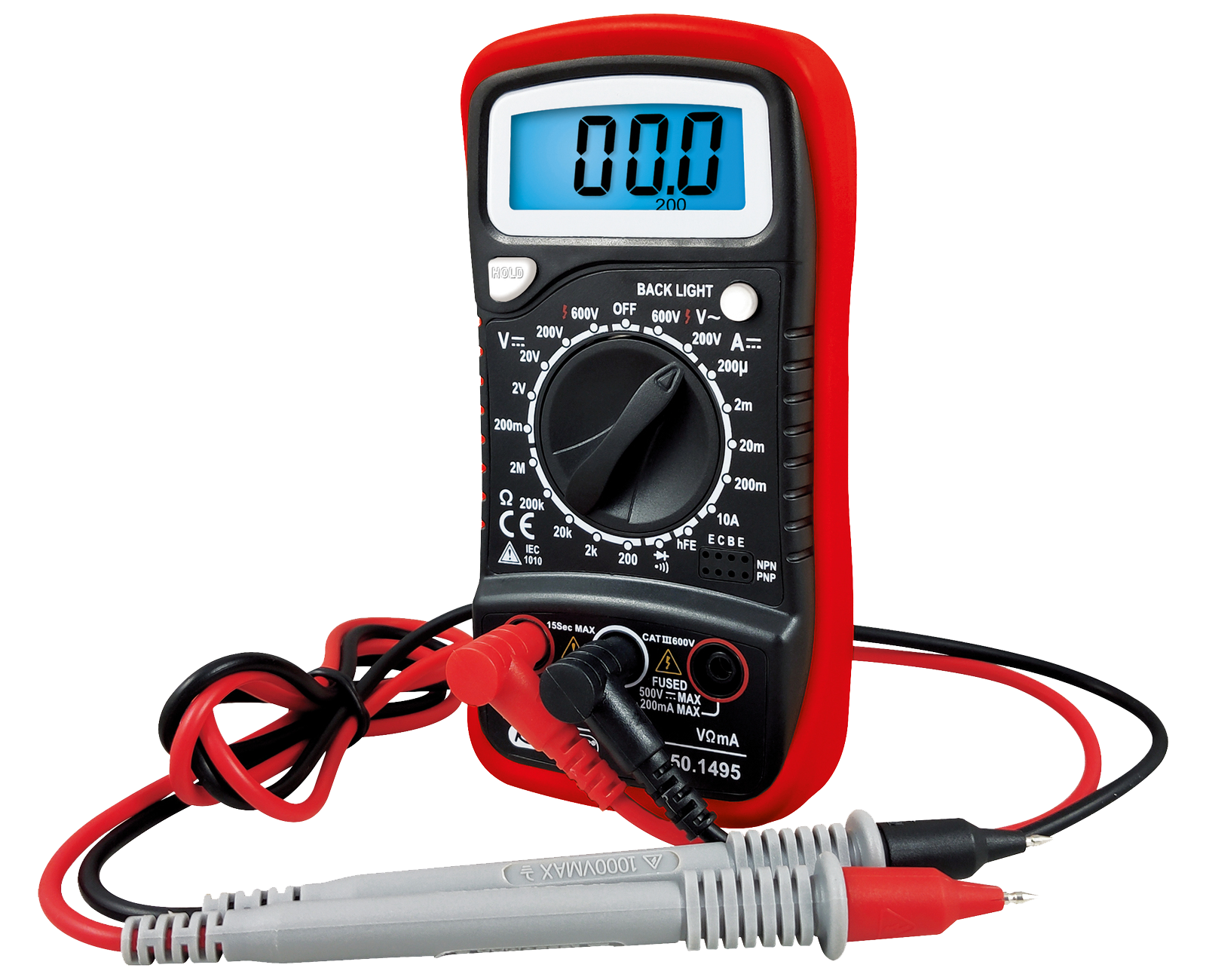 Digital multimeter incl. test probes and incl. battery