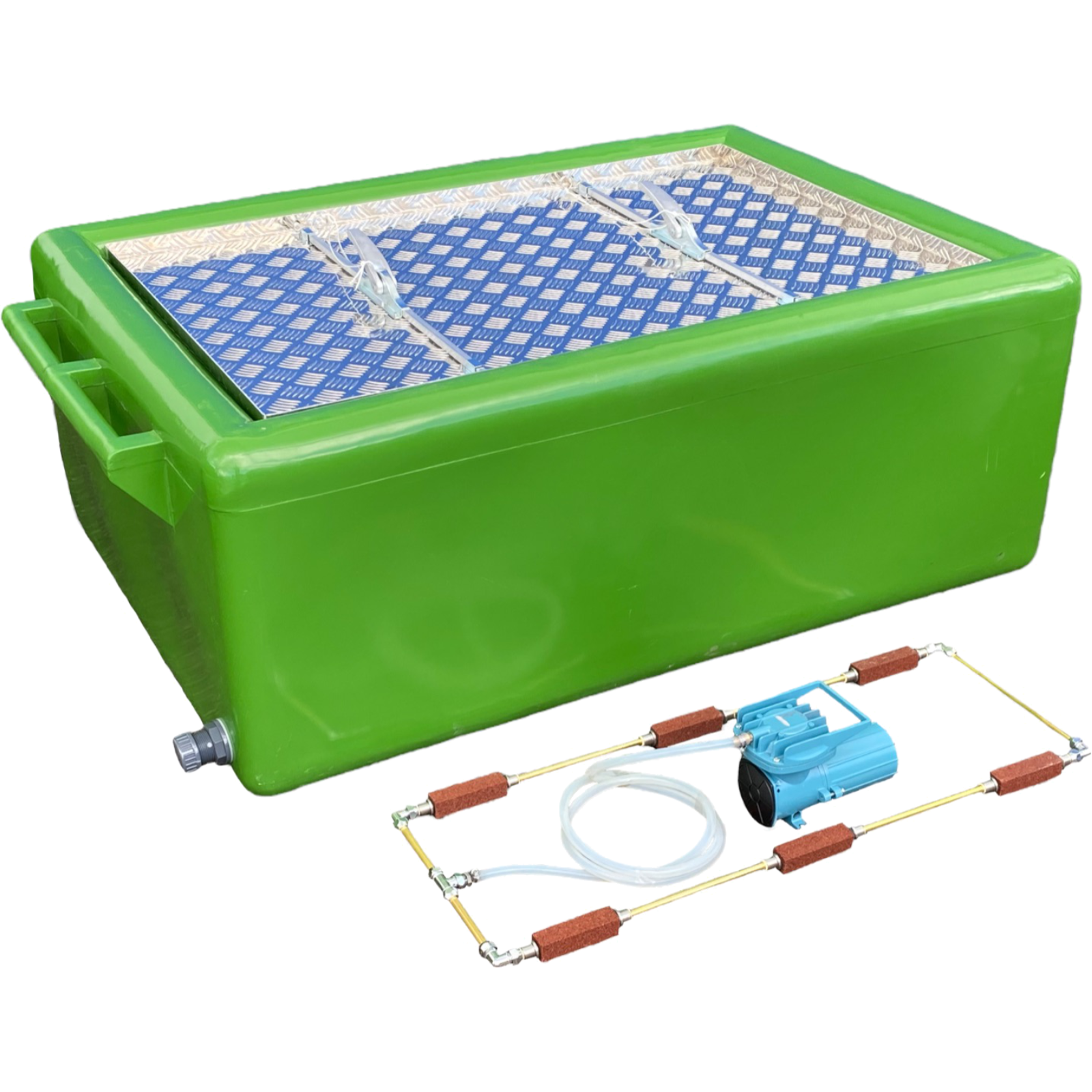 Fischtransportbehälter Set mit Luftausströmer und Membranpumpe
