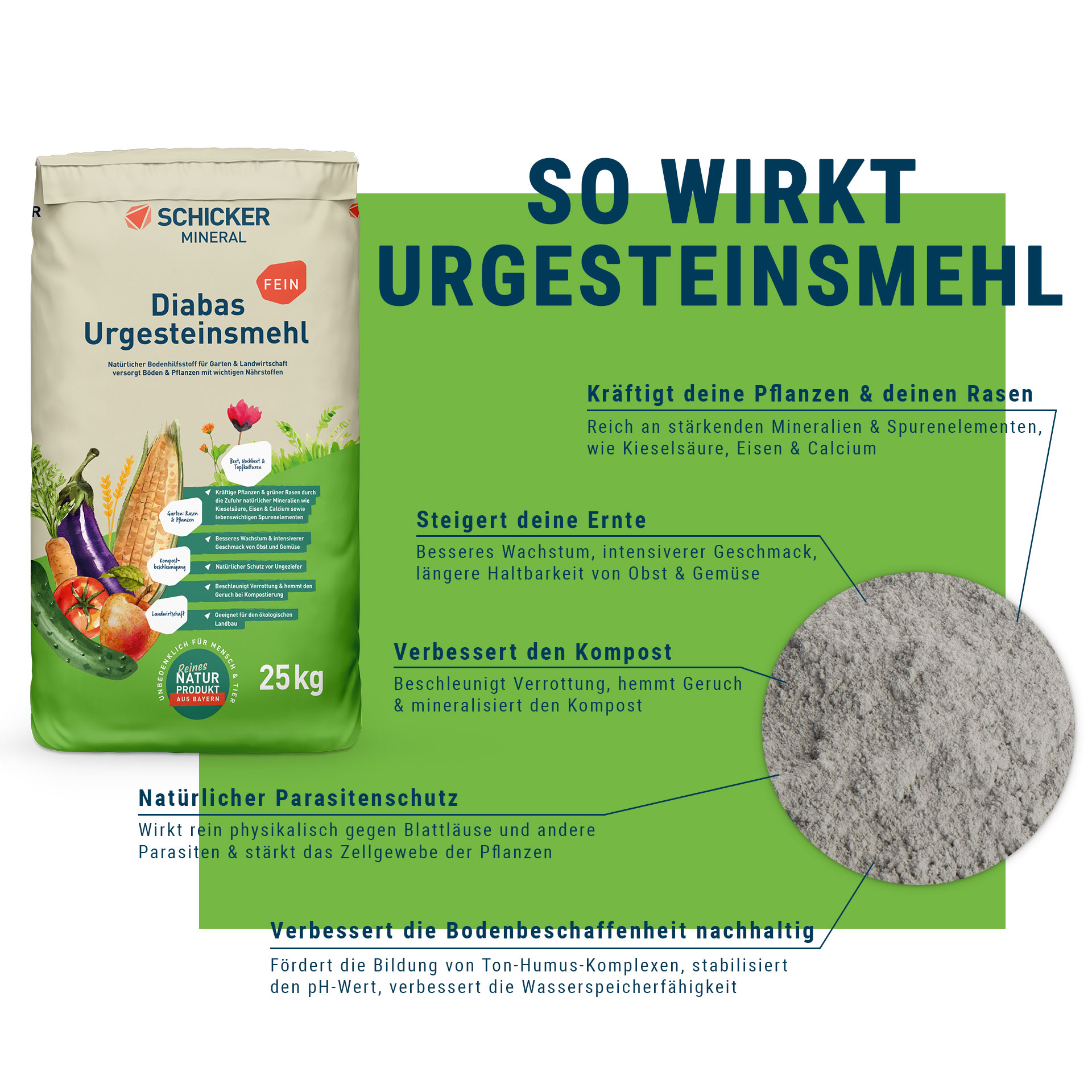 Diabas Urgesteinsmehl fein - 2,5 kg Sack