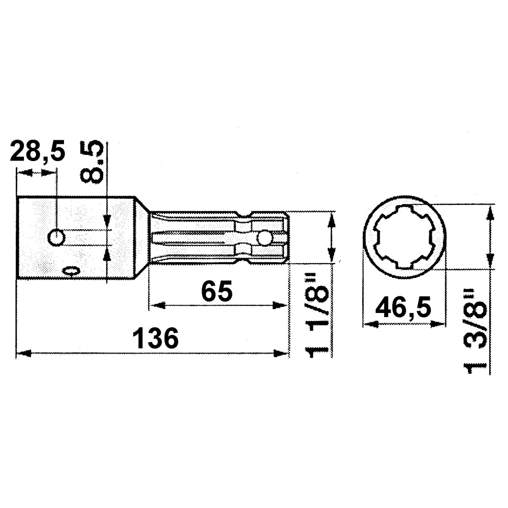 Zapfwellenverlängerung mit Spannhülsenbefestigung 1 1/8x6 - 1 3/8x6