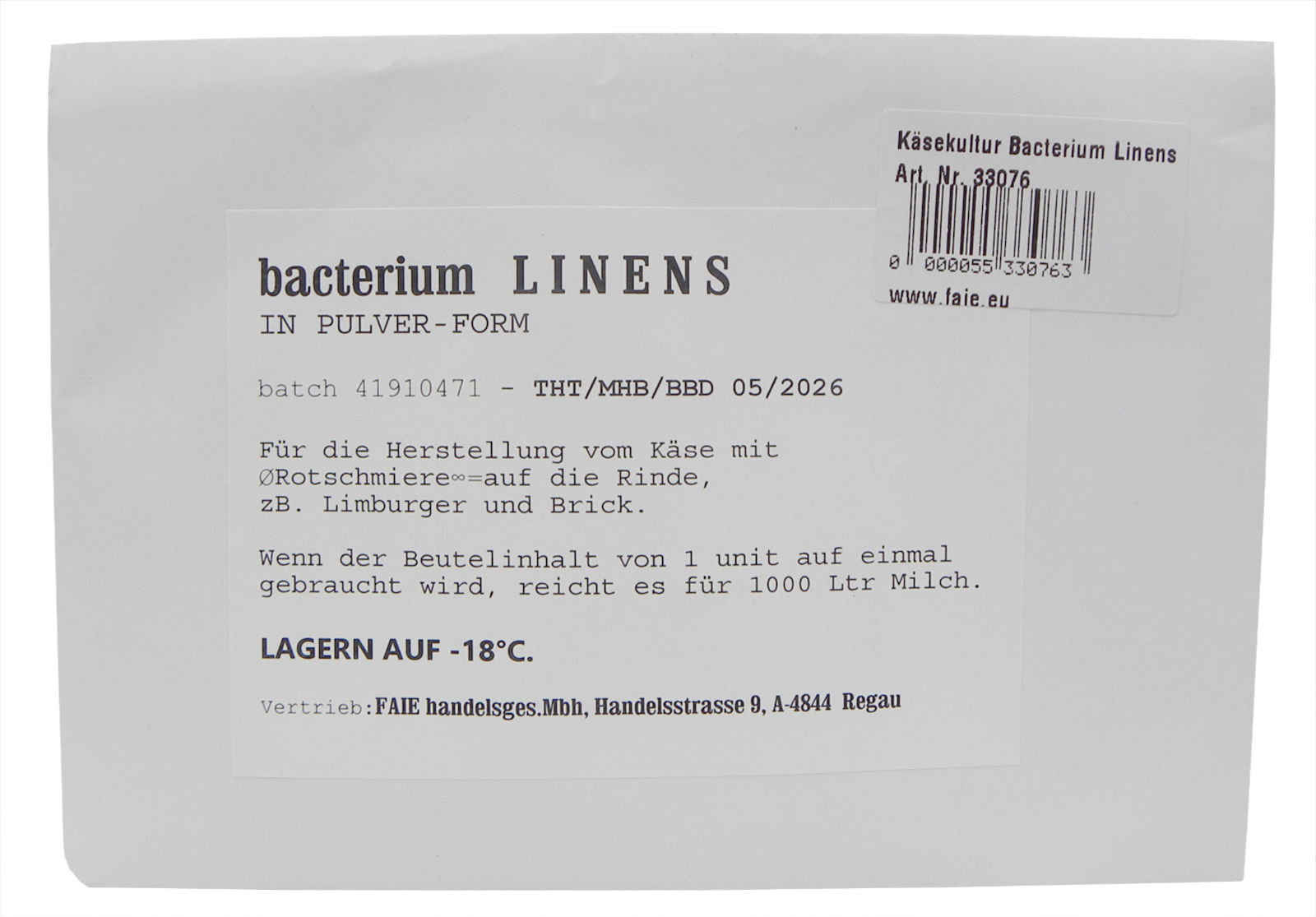 Käsekultur Bacterium Linens (Rotschmiere)