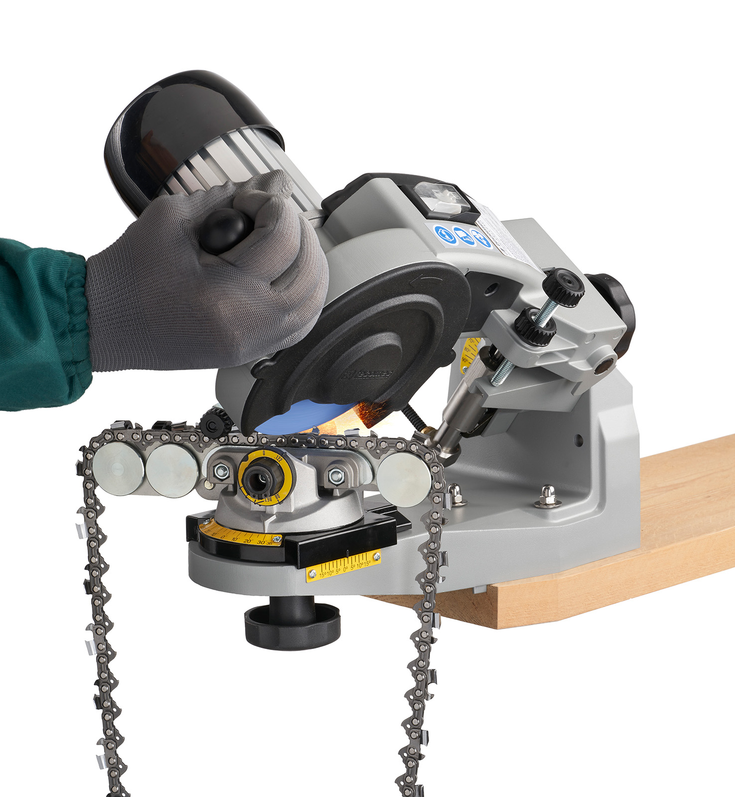 Kettenschärfgerät Super Jolly mit hydraulischer Klemme