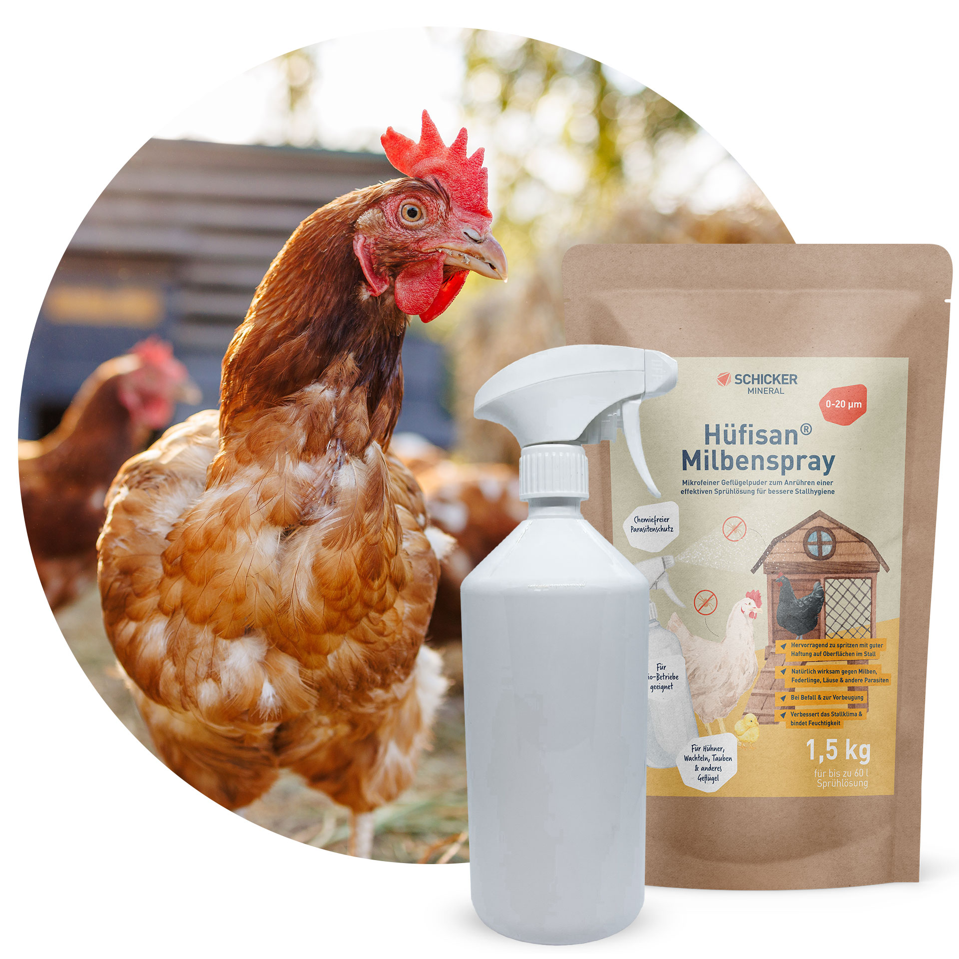 Hüfisan® Milbenspray Starterset - 1,5 kg Sack + 1.000 ml Sprühflasche