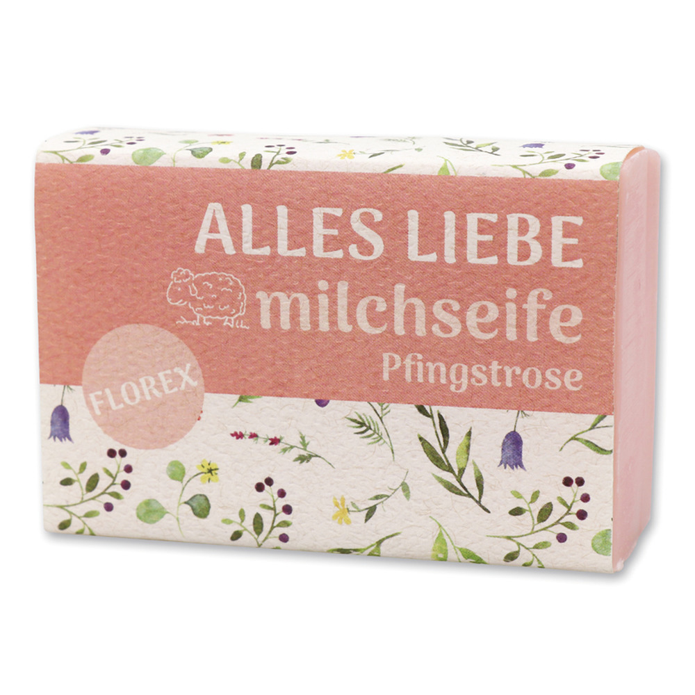 Schafmilchseife Pfingstrose mit Schleife Alles Liebe 150g