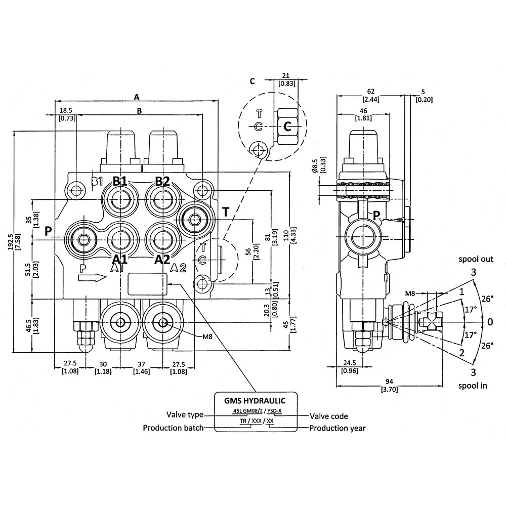 Steuerventil GM08/3 DW DW DW mit Federrückstellung