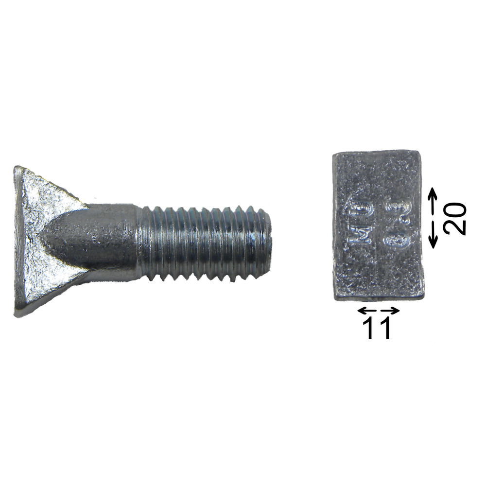 Fingerschraube M10x40 mit Vierkantkopf 20x11mm, ohne Mutter