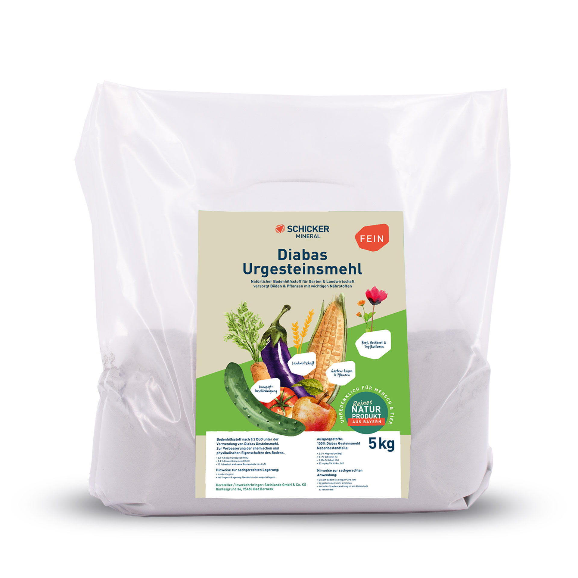 Diabas Urgesteinsmehl fein - 2,5 kg Sack