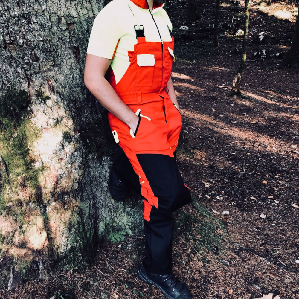 Schnittschutzhose GOLD rot Latzhose