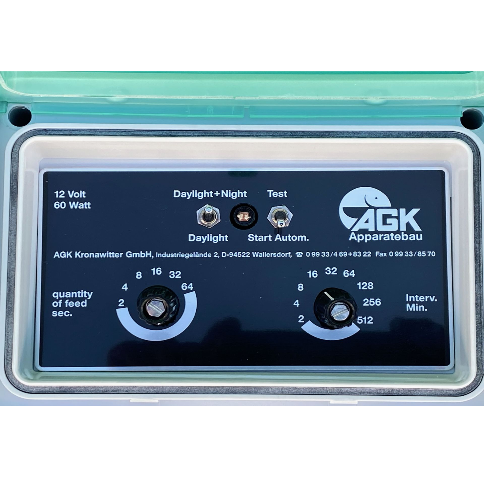 Elektronische Steuereinheit, passend zu unseren Futterautomaten mit Vibrationssystem und Streuer mit Schneckenförderer