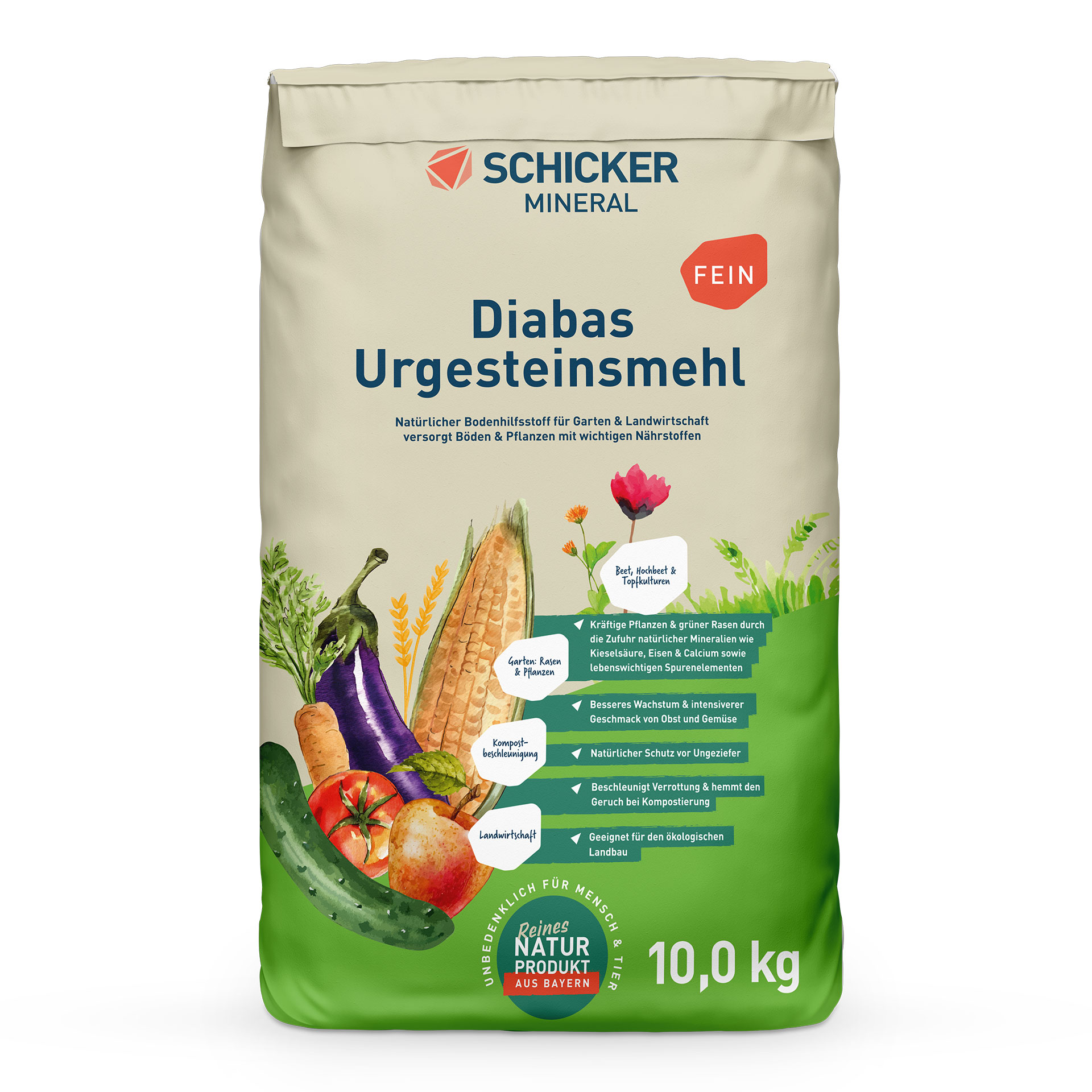 Diabas Urgesteinsmehl fein - 2,5 kg Sack
