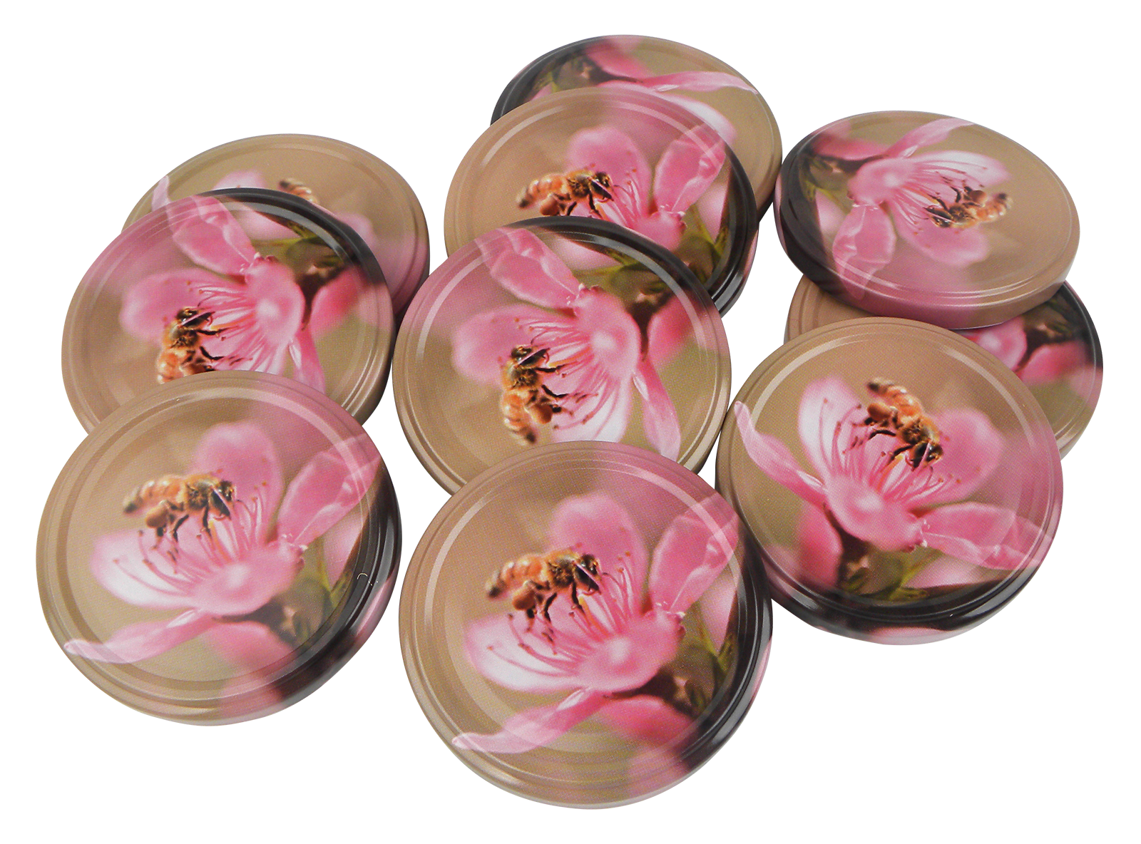 Schraubverschluss 10 Stk. 'Biene & rosa Blüte'