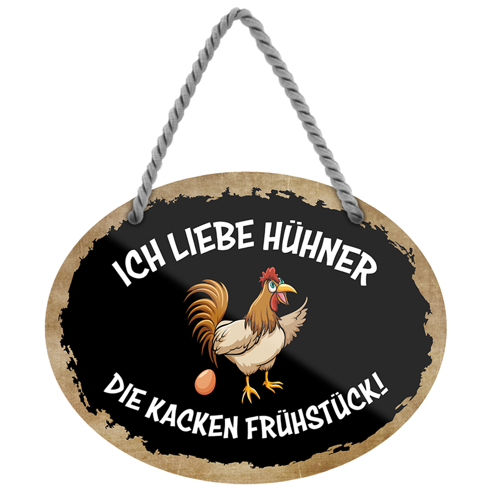 Hängeschild Hühner Frühstück oval