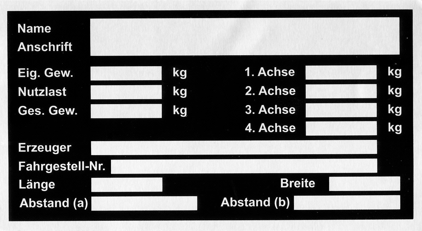 Typenschild-Klebefolie für 4-achsige Fahrzeuge