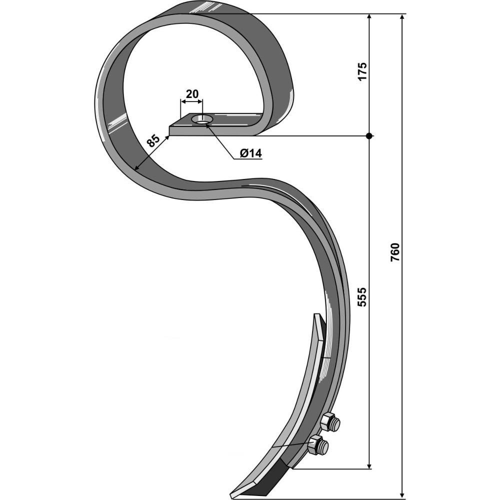 Cultivation harrow tine heavy complete, 70x12
