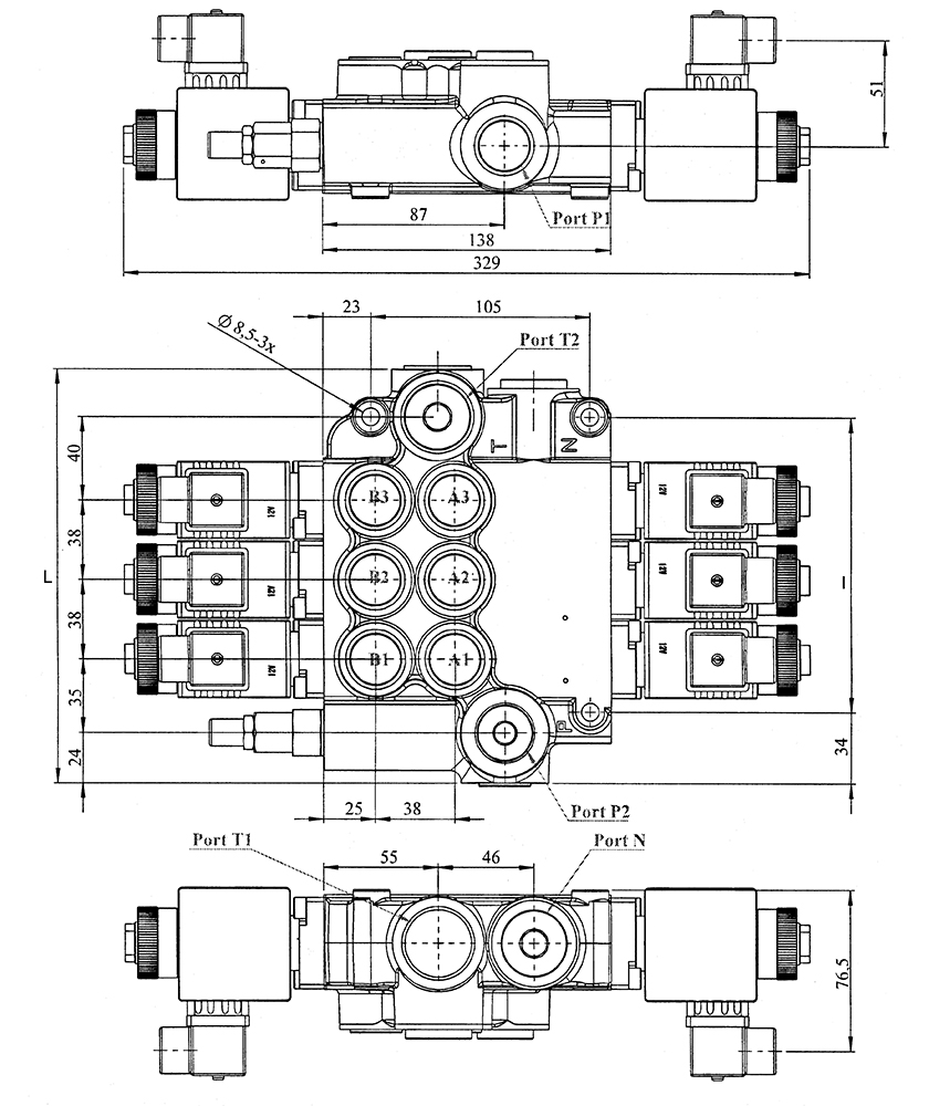 Steuerventil 85/3 doppeltwirkend 12V elektromagnetische Betätigung