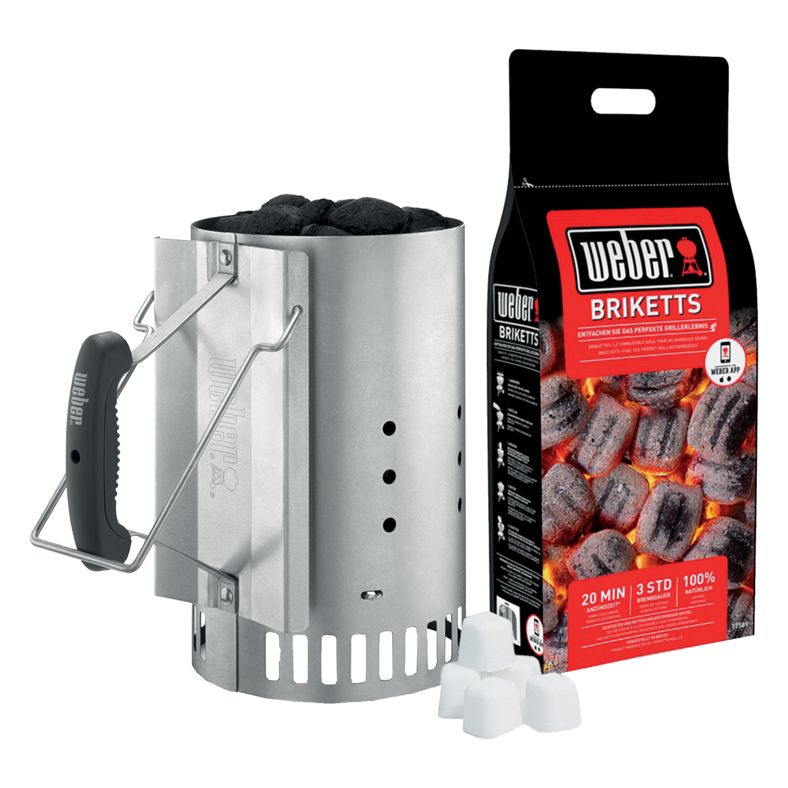 Anzünd-Set 3tlg inkl. Anzündkamin Rapidfire für Holzkohlegrill Weber