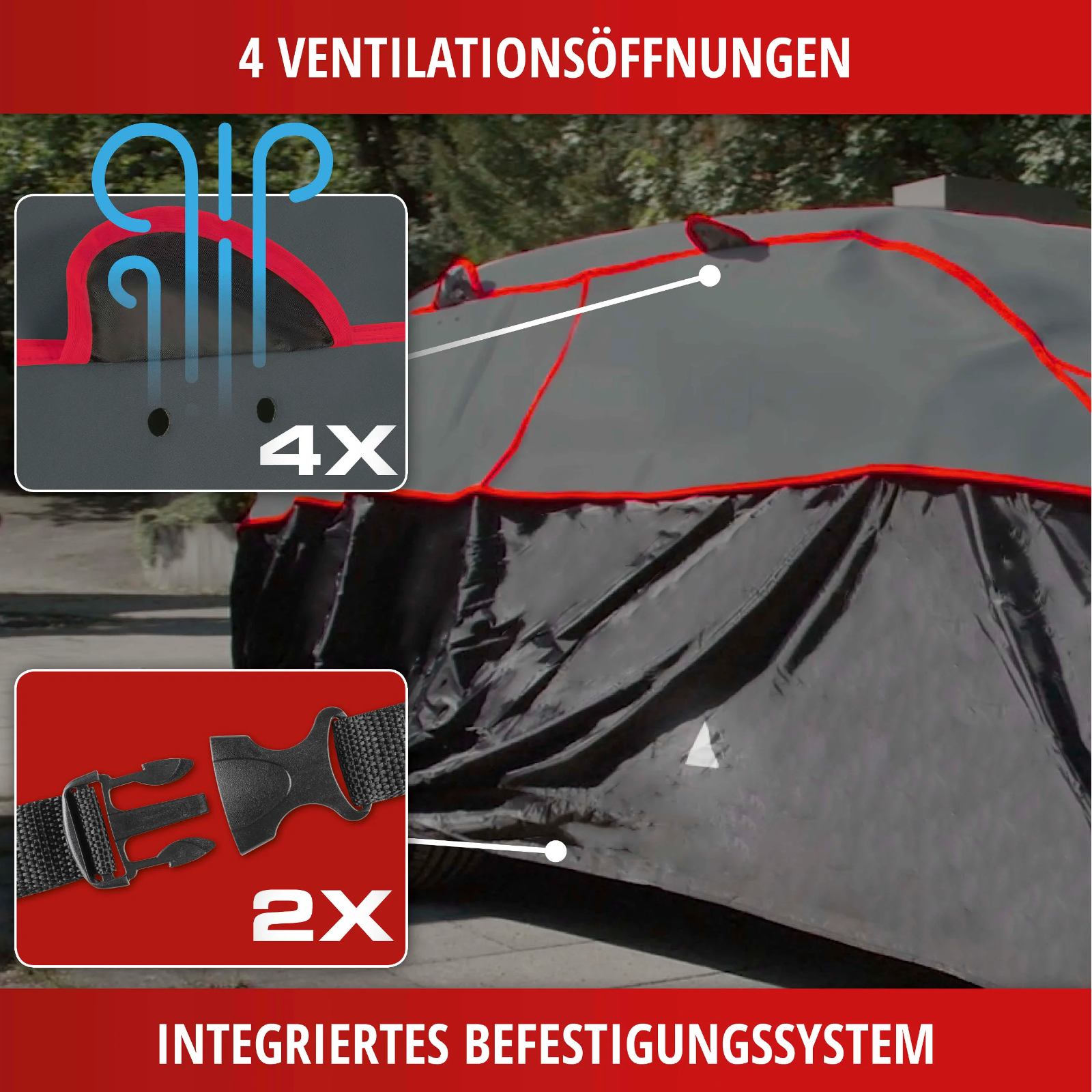 Hagelschutzgarage Premium Hybrid für SUV  anthrazit/silber/rot