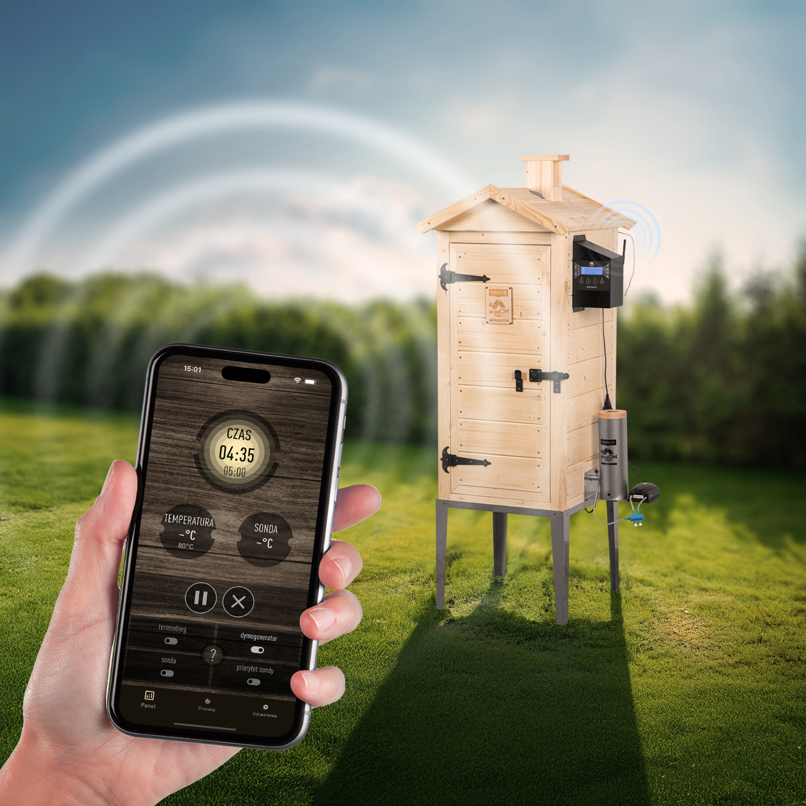 Räucherofen aus Holz dragON  200 L elektrisch mit Wi-Fi