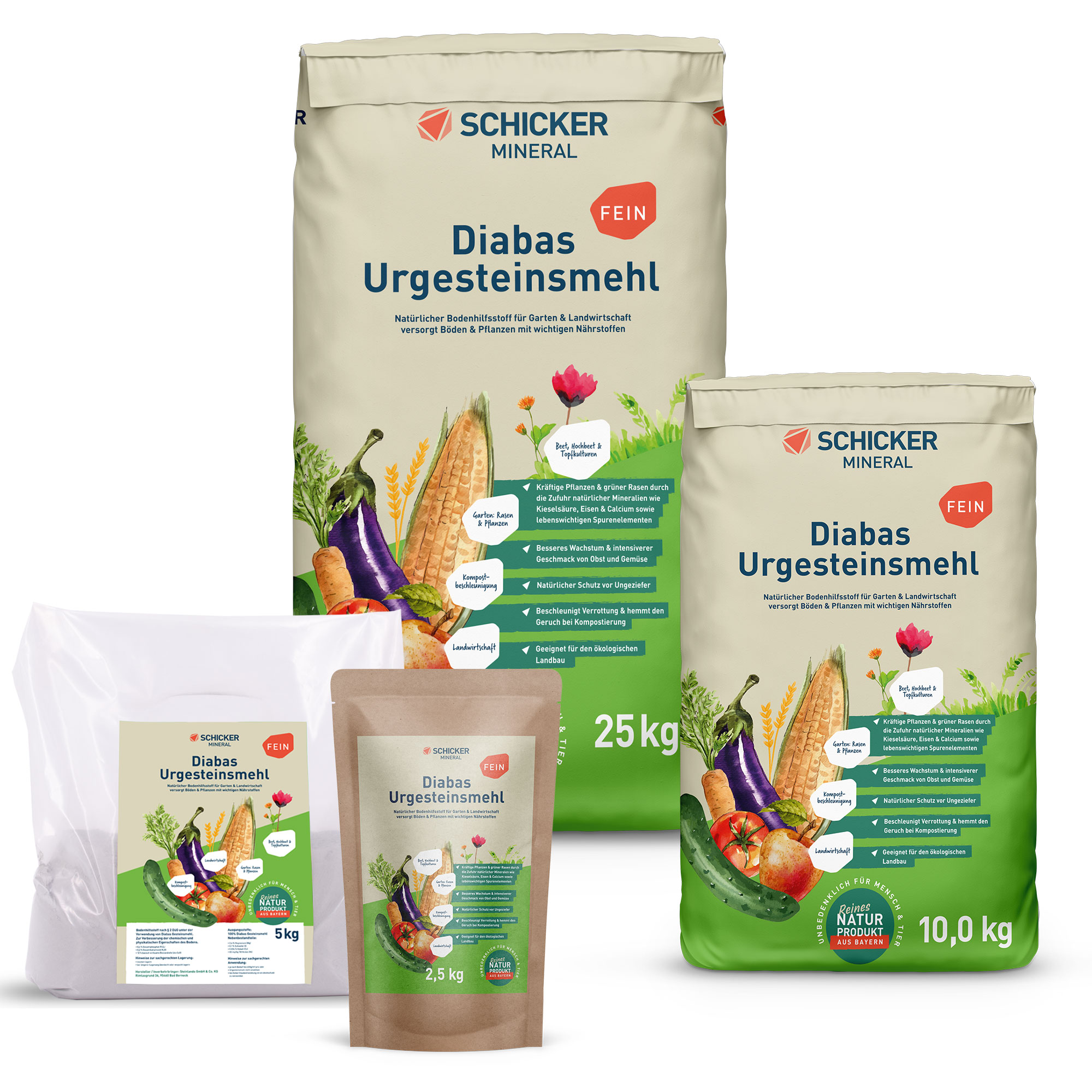 Diabas Urgesteinsmehl fein - 2,5 kg Sack