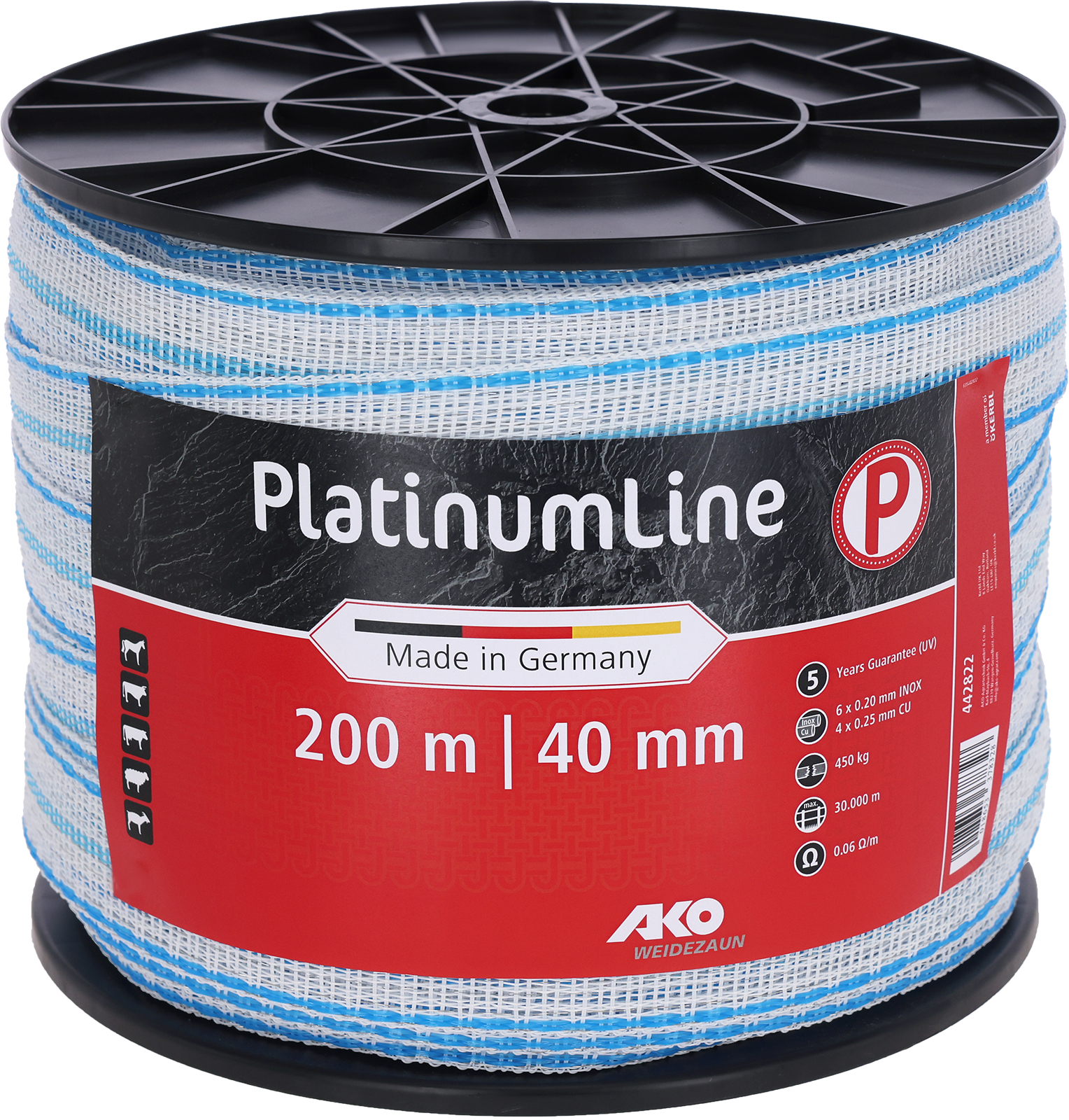 Weidezaunband Platinum weiß/blau 40 mm / 200 m