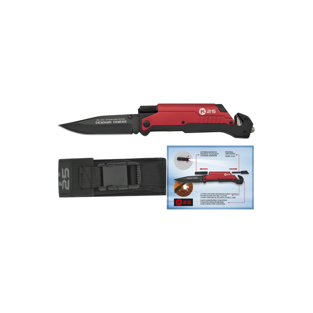 Multifunktions Taschenmesser mit Lampe und Feuerstein