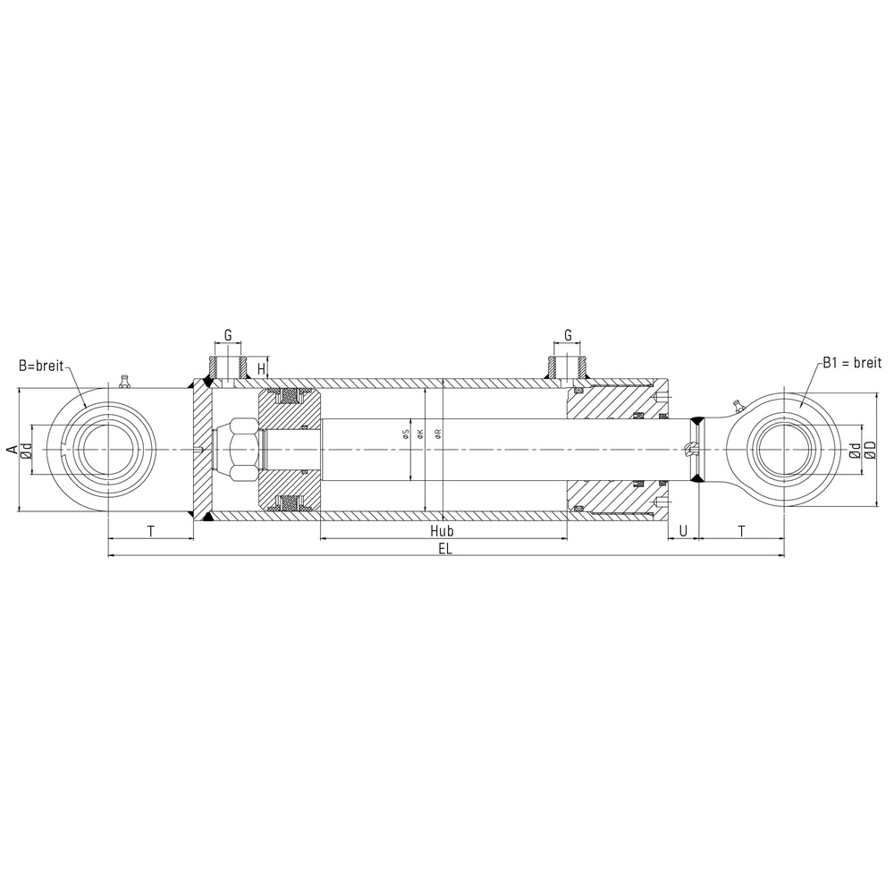 Hydraulikzylinder Kolben-Ø K= 60 mm, Kolbenstange-Ø S = 40 mm
