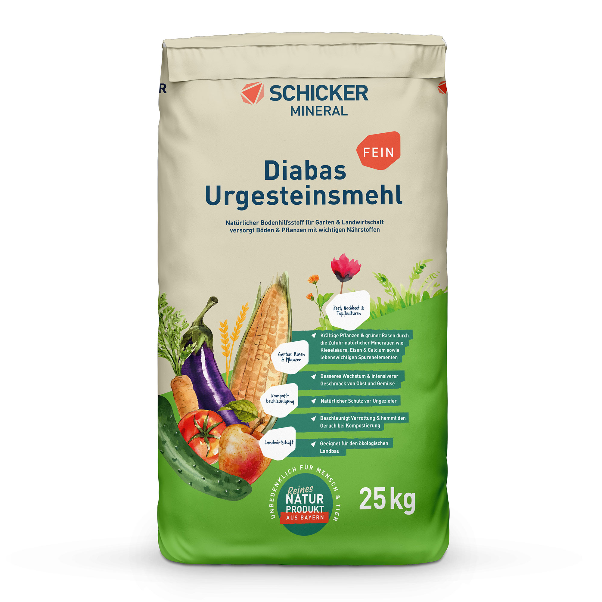 Diabas Urgesteinsmehl fein - 2,5 kg Sack