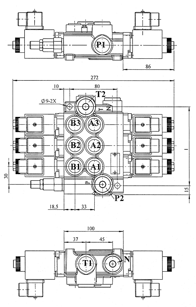 Steuerventil 50/3 doppeltwirkend 12V elektromagnetische Betätigung