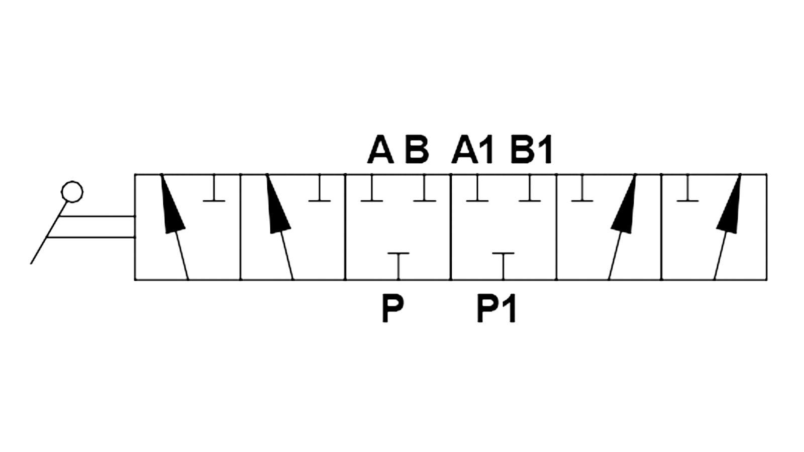 6/2-Wegeventil mechanisch umschaltbar, Mittelstellung geschlossen, für Rohrleitungseinbau
