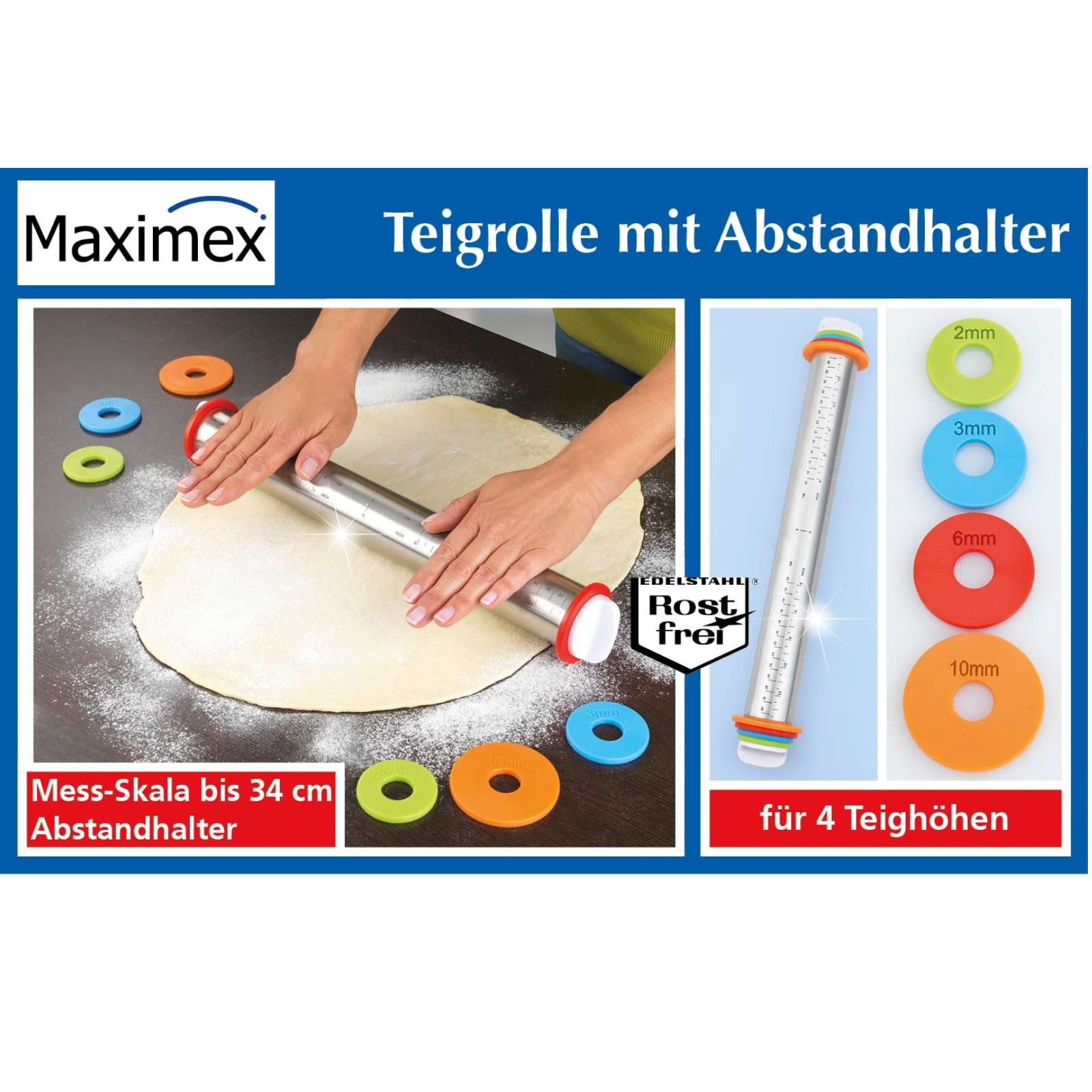 Teigrolle mit Abstandhalter aus Edelstahl