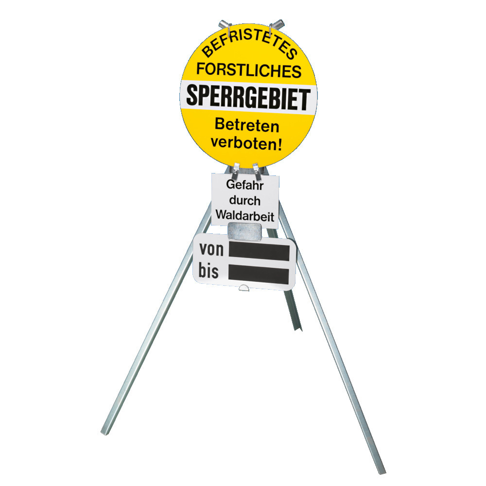 Warnständer, verzinkt, für 1 Rund- und 2 Rechtecktafeln, ohne Tafeln, zusammenklappbar