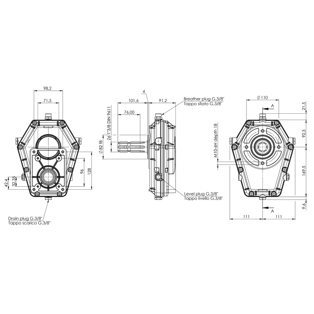 Übersetzungsgetriebe für Hydraulikpumpen mit Zapfwellenstummel