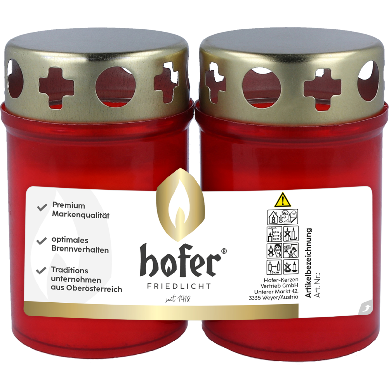  Grabkerze mit Deckel 2er Pkg rot