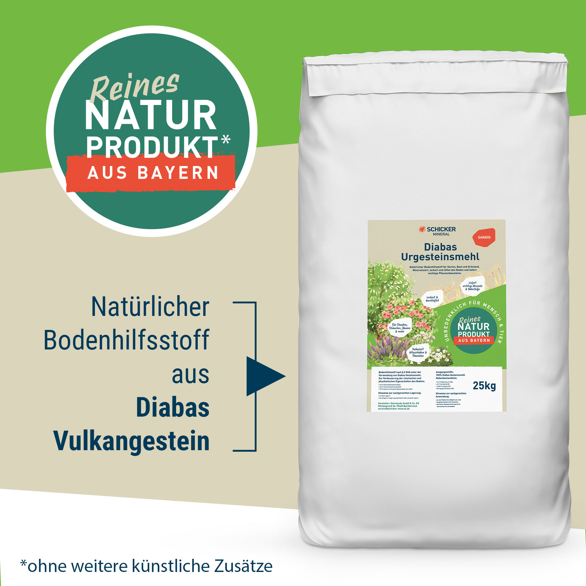 Diabas Urgesteinsmehl sandig - 25 kg Sack