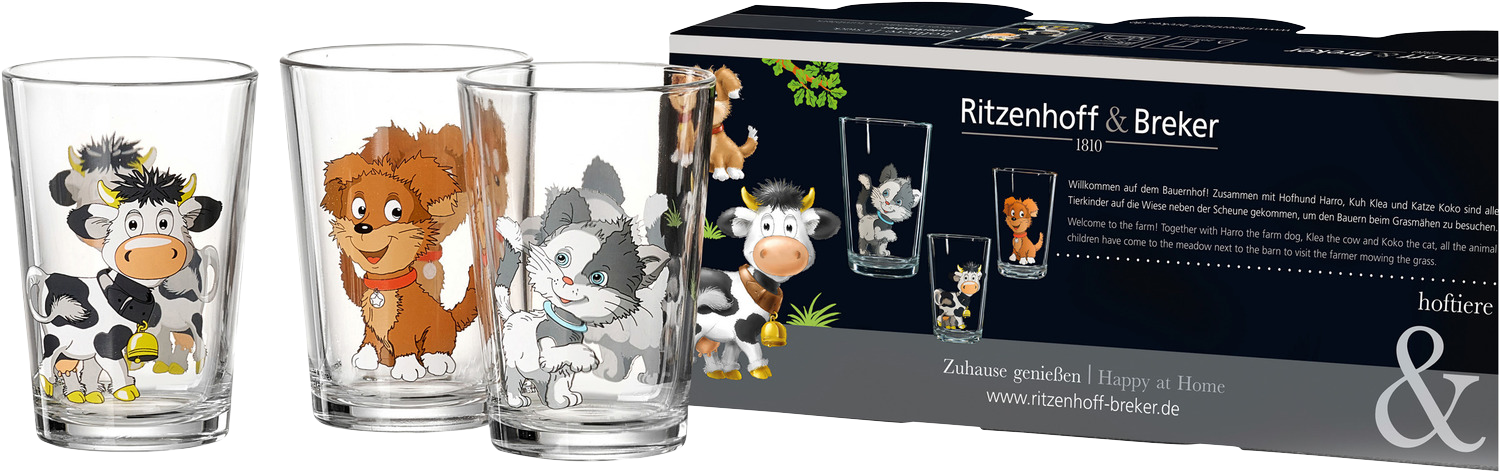 Kindergläser Hoftiere 0,2 lt  3-tlg.