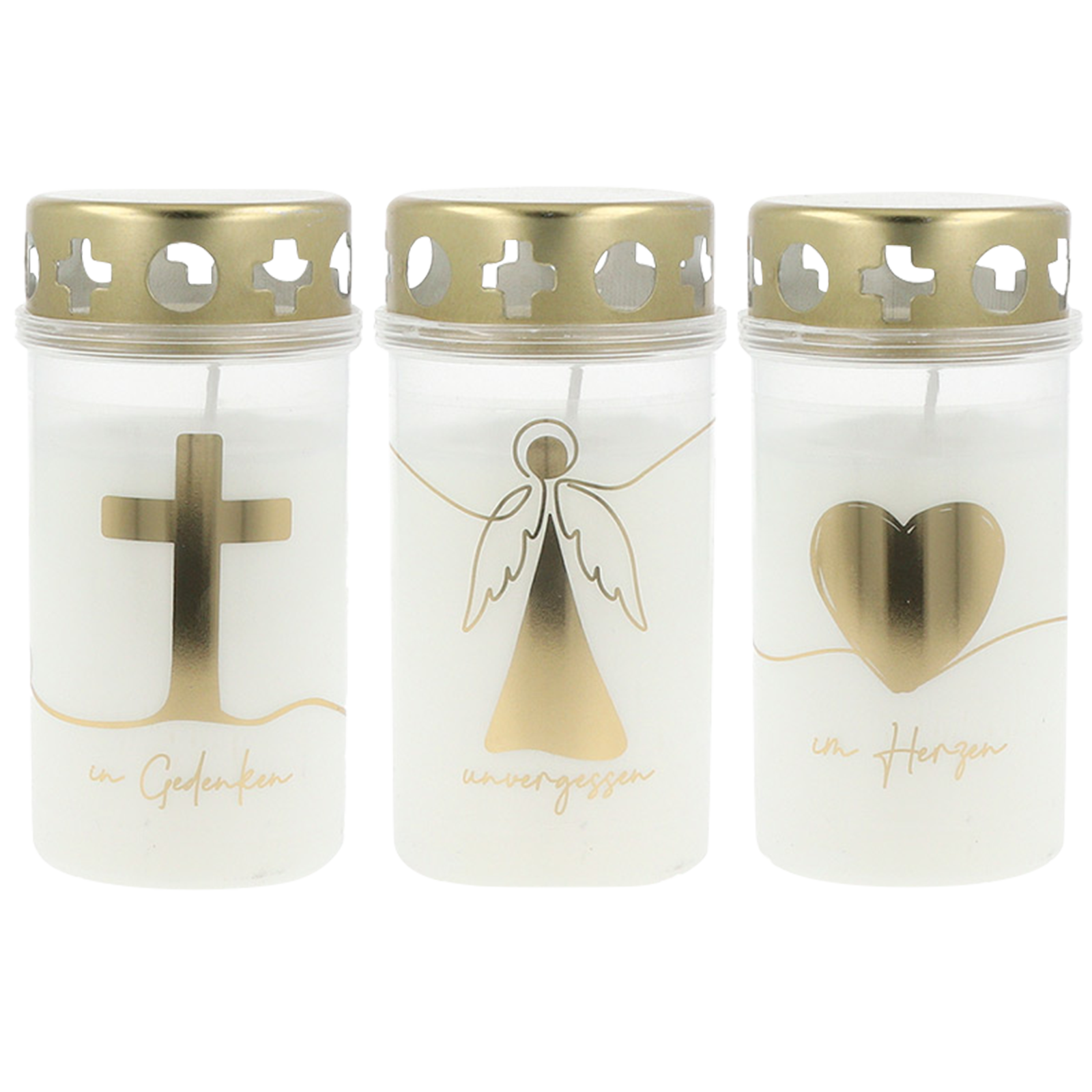 Mourning candle mini white 3-piece cross, angel and heart