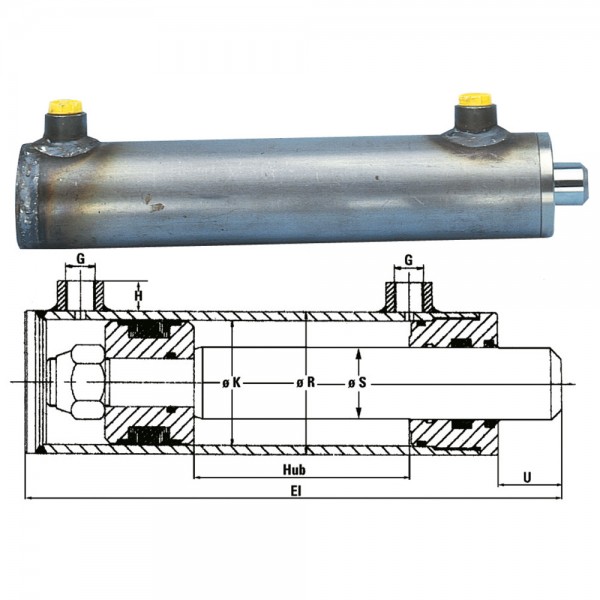 Hydraulikzylinder Kolben-Ø K= 60 mm, Kolbenstange-Ø S = 40 mm