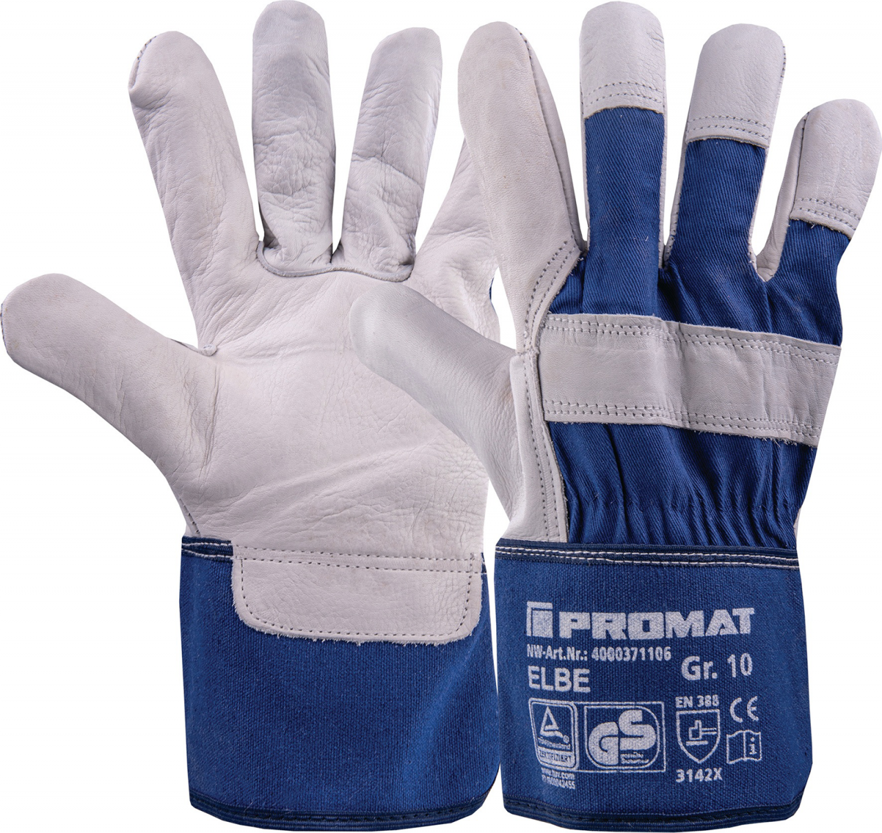 Handschuhe Elbe Größe 10 blau Rindnarbenleder EN 388 Kategorie II